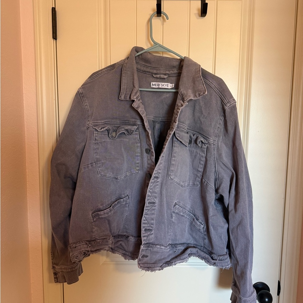 Her Sky Women's Distressed Gray Denim Jacket